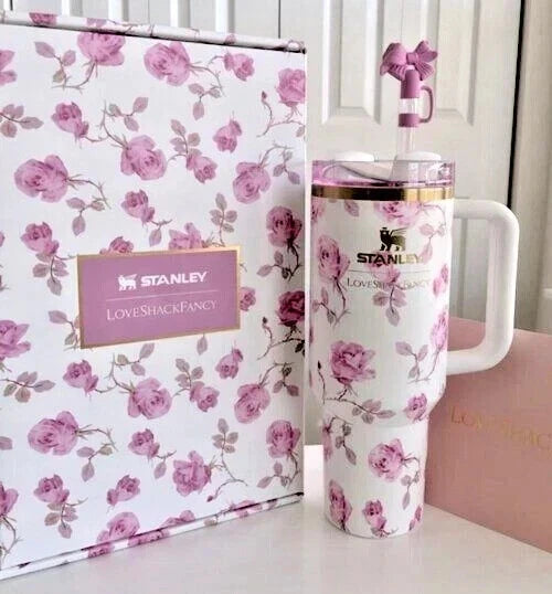 Stanley x LoveShackFancy 40oz Holiday Tumbler – Rosa Beaux White + Gift Box (Free Shipping)