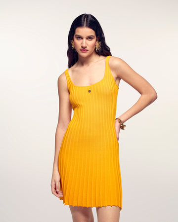 Short Strappy Dress with "FF" Metal Plate (S26/ FEMME/ Tangerine)