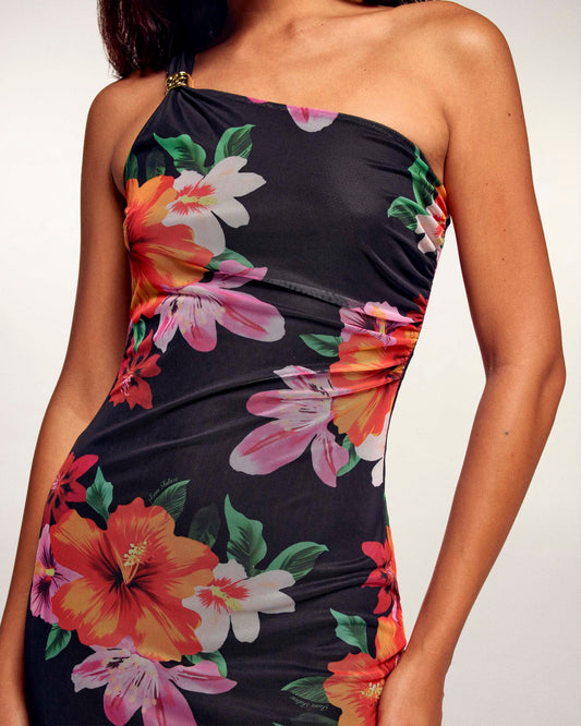 Asymmetric Long Dress (S26 / FEMME / Black Flower Island)
